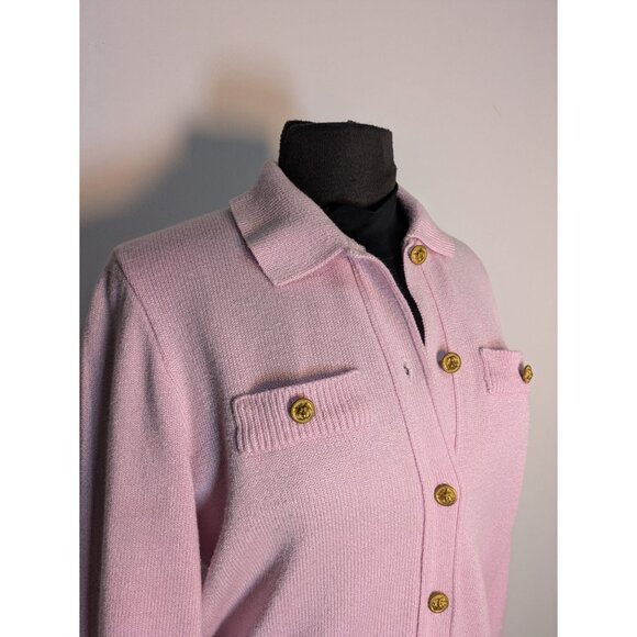 Vintage Pink Button-Up Cardigan Lightweight Knit Gold Hardwear, Size S - Picture 5 of 10